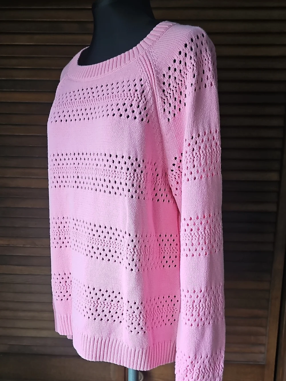 Talbots Pink Open Knit Long Sleeve Crewneck Sweater Women's Size XL